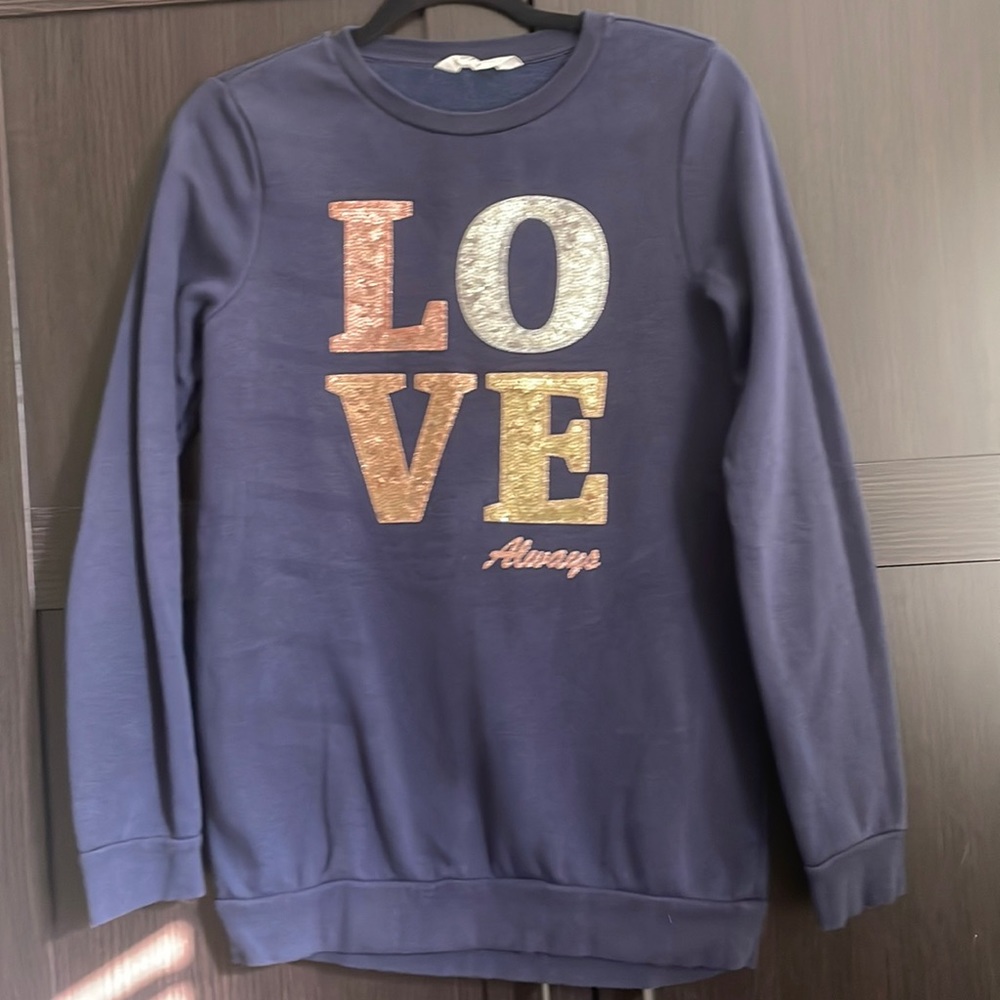 Girls H&M navy sweatshirt with LOVE in sequins